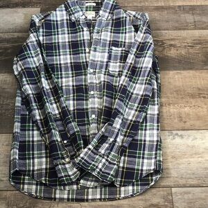 J. Crew Navy, White & Green Plaid Button-Down Shirt